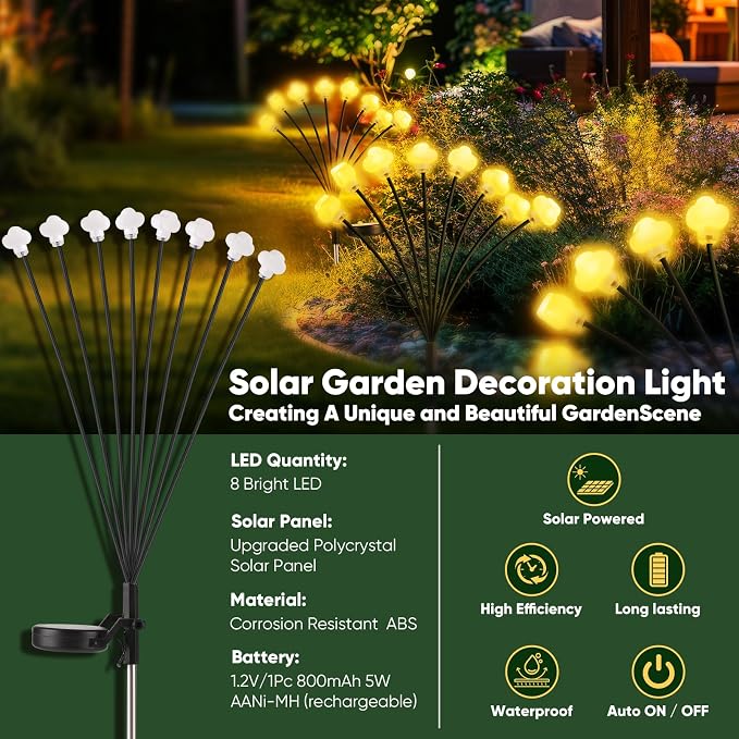 Solar Lights Outdoor 4 Pack 32 LED Solar Cloud Swaying Lights Garden Waterproof - Image 5