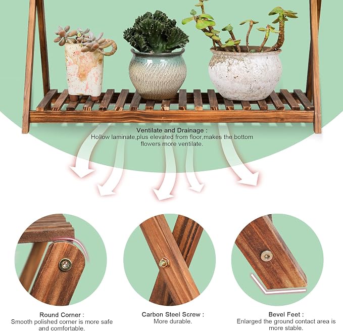 Wooden Plant Stand Indoor 2 Tier Narrow Plant Stand Outdoor Plant Shelf Display - Image 3