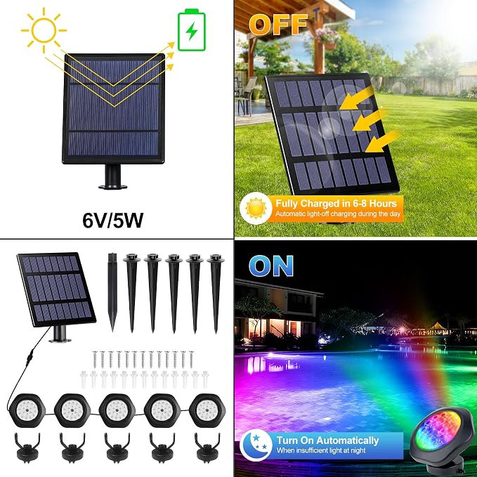Solar Pond Lights, 18 LED Super Bright RGB LED Underwater Spotlights Color - Image 4