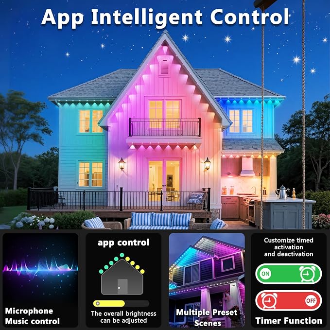 500FT Permanent Outdoor RGB Lights, IP67 Waterproof Smart Eave Lighting - Image 5