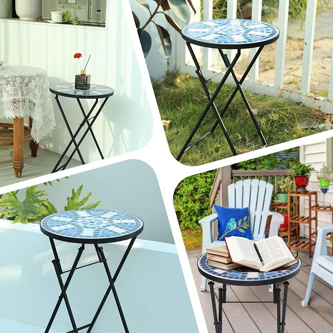 VCUTEKA Mosaic Outdoor Side Table, Patio Side Tables - Image 5