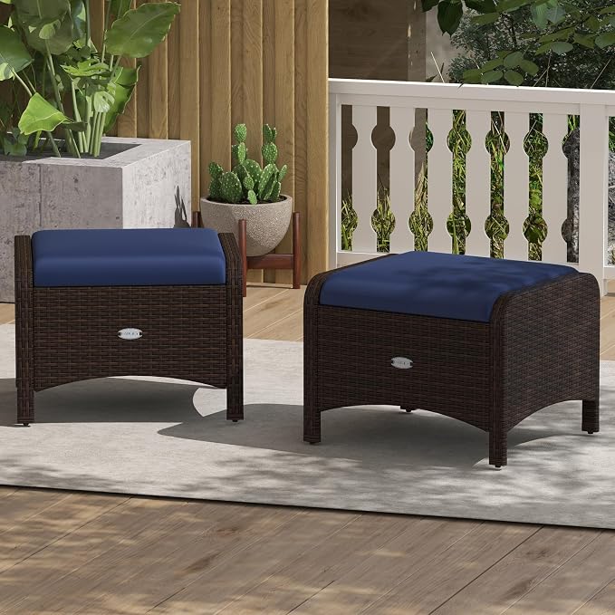 RELAX4LIFE Wicker Outdoor Ottomans - Image 2