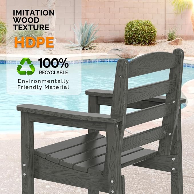 VINGLI Outdoor Bar Stools Set of 2, HDPE All-Weather Patio Bar Height Chairs - Image 5
