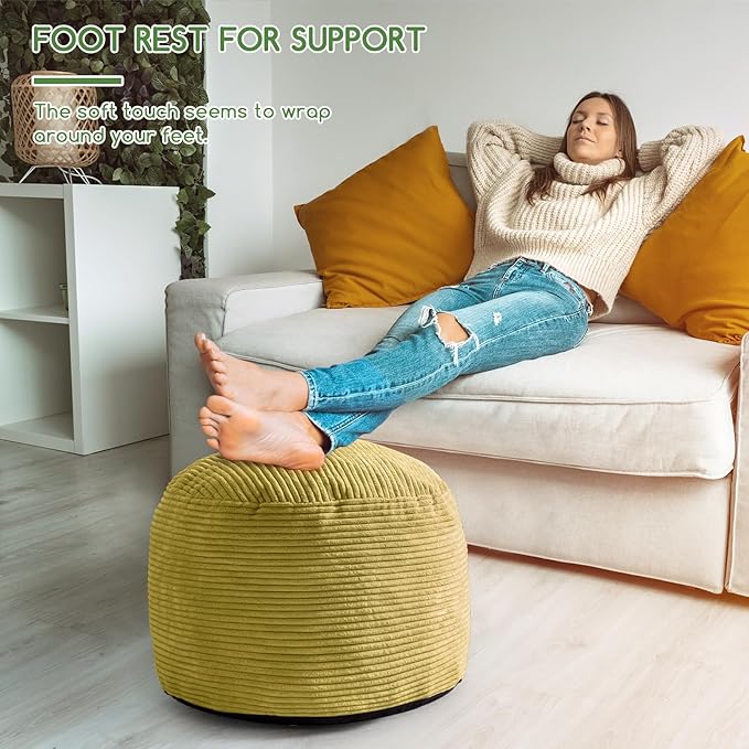 HIGOGOGO Round Stuffed Pouf Ottoman, Corduroy Poufs - Image 5