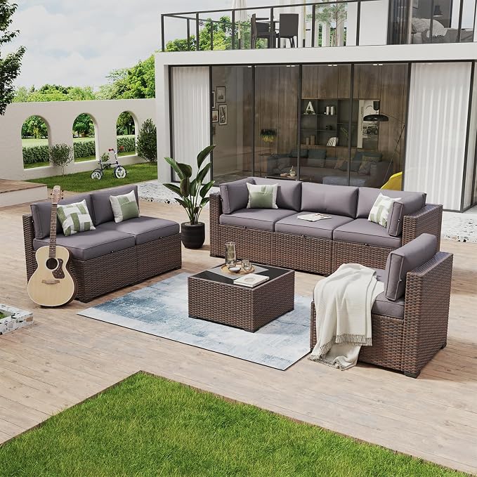 Aoxun 7 Piece Patio Furniture Set Wicker Rattan Patio Conversation Set Outdoor by Aoxun