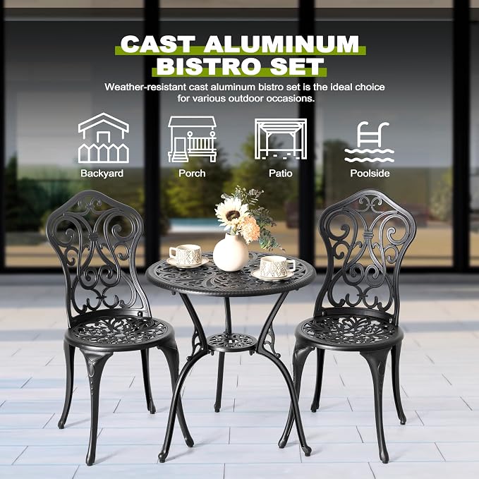 NUU GARDEN 3 Pieces Patio Bistro Set, Outdoor Bistro Set - Image 5