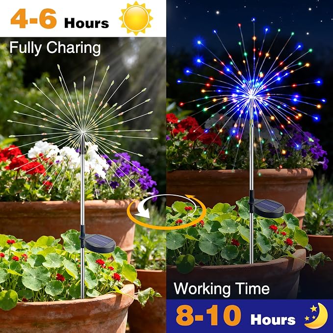 btfarm 4 Pack 120 LED Solar Garden Lights Outdoor, 8 Modes Firework Lights - Image 5