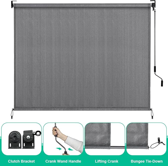 LIFERUN Outdoor Roller Sun Shade 8' W x 8' H, HDPE Shade Cloth - Image 3