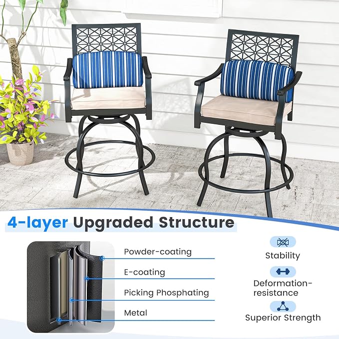 Giantex Outdoor Bar Stools Set of 2, Metal Patio Bar Chairs - Image 6