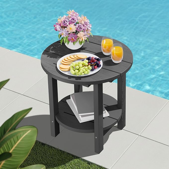 SERWALL Round Outdoor Side Table Set of 2, HDPE Small Adirondack Double End - Image 11