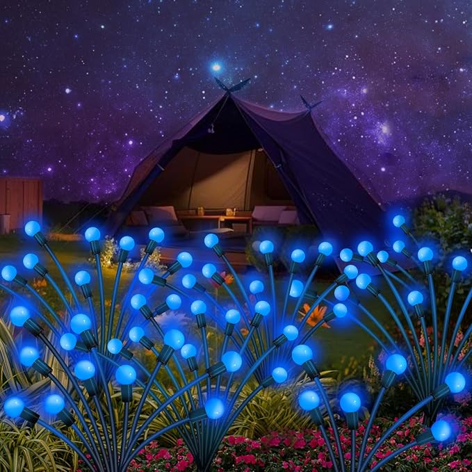 Kohlrabi Solar Garden Lights Outdoor, 10 Pack 80 LED Blue Firefly Lights - Image 7