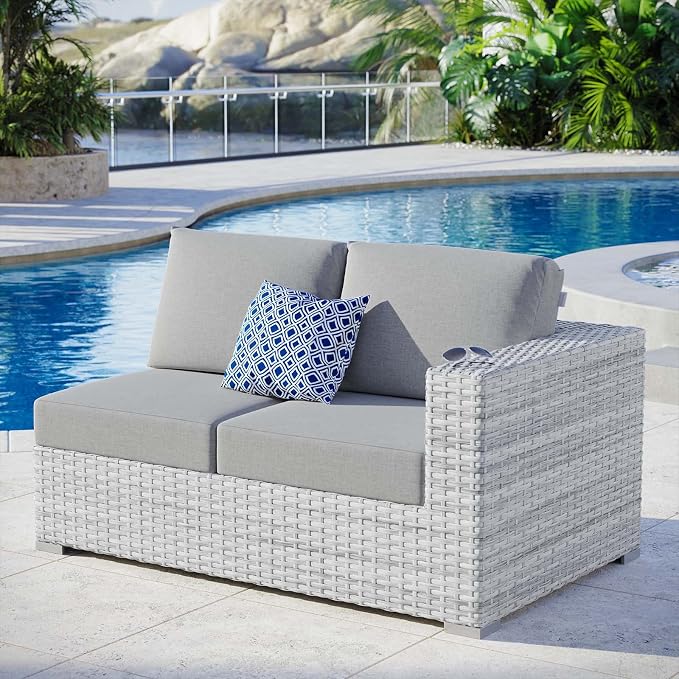 Modway Convene Wicker Rattan Outdoor Patio Right-Arm Loveseat in Light Gray Gray by Modway