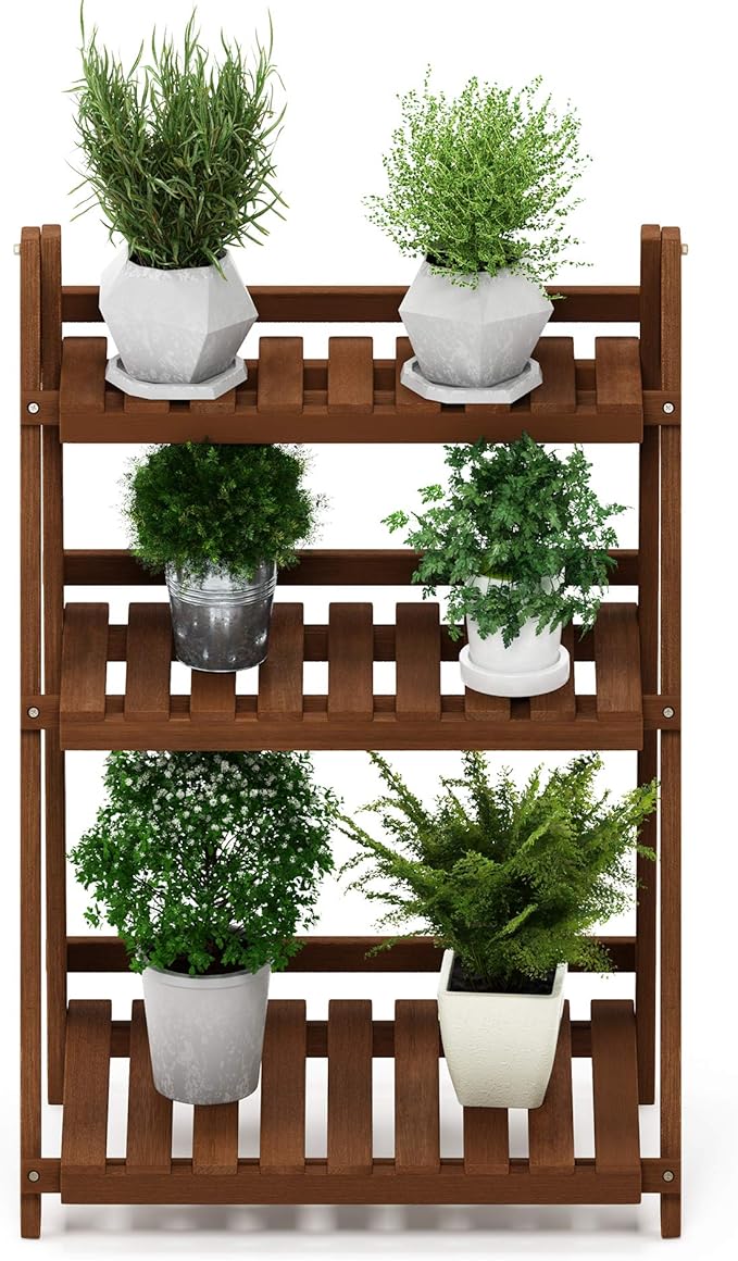 Furinno FG18452 Tioman Hardwood Patio Furniture Outdoor 3-Tier Flower Rack - Image 3