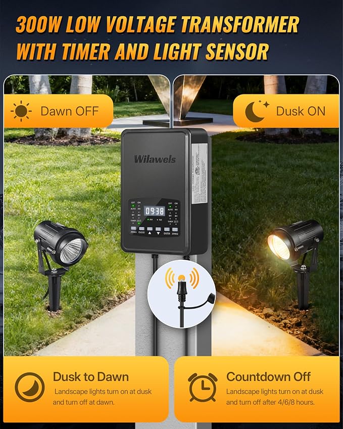 12 Pack Landscape Lights with 2 Zone 300W Low Voltage Transformer, 3000K 12V - Image 3
