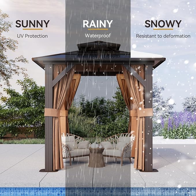 Aoxun 8'x8' Hardtop Gazebo, Aluminum Frame Permanent Pavilion - Image 6