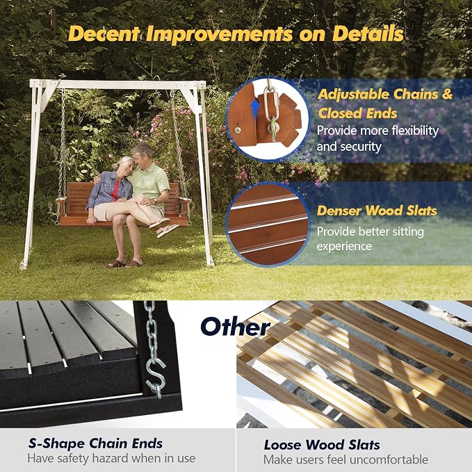 VINGLI Upgraded Patio Wooden Porch Swing - Image 3