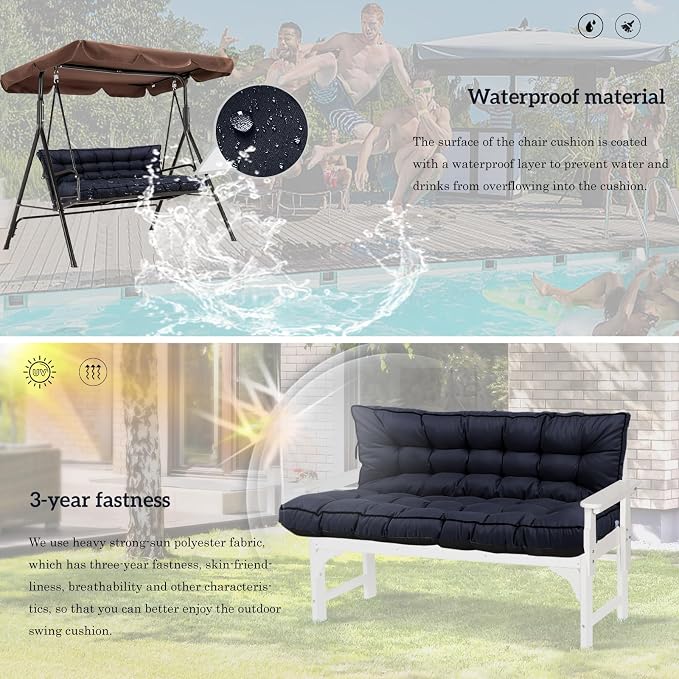 Outside Benches Cushion with Backrest, Thicken Waterproof Swing Cushions 2/3 - Image 6