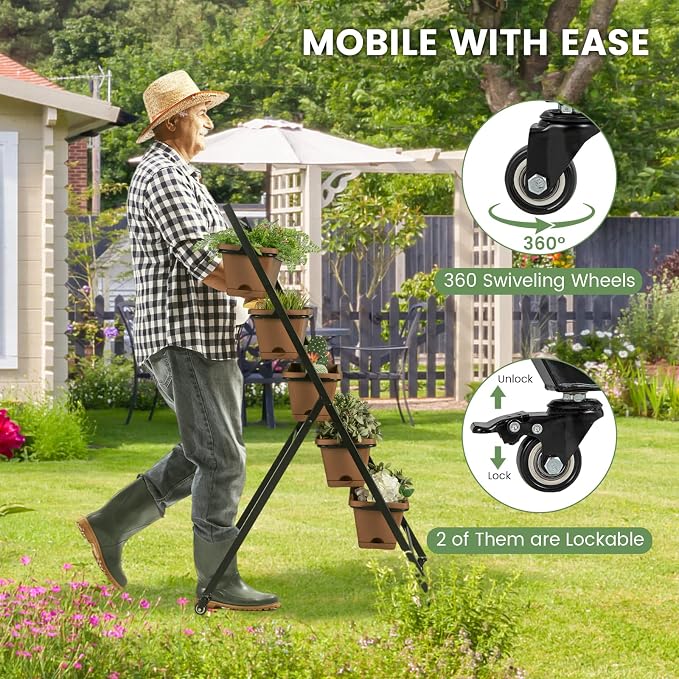 Giantex 2 Pcs Vertical Planter Raised Bed on Wheels, Elevated Garden Beds - Image 4