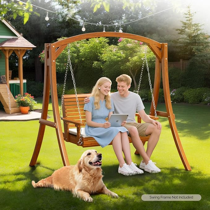 VINGLI Wooden Porch Swing, Heavy Duty 880 LBS Hanging Patio Bench - Image 6