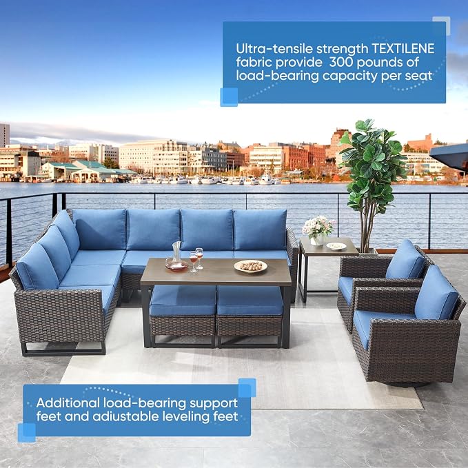 Belord Outdoor Sectional Sofa 6 Seater L Shaped Couch Wicker Patio Conversation - Image 6