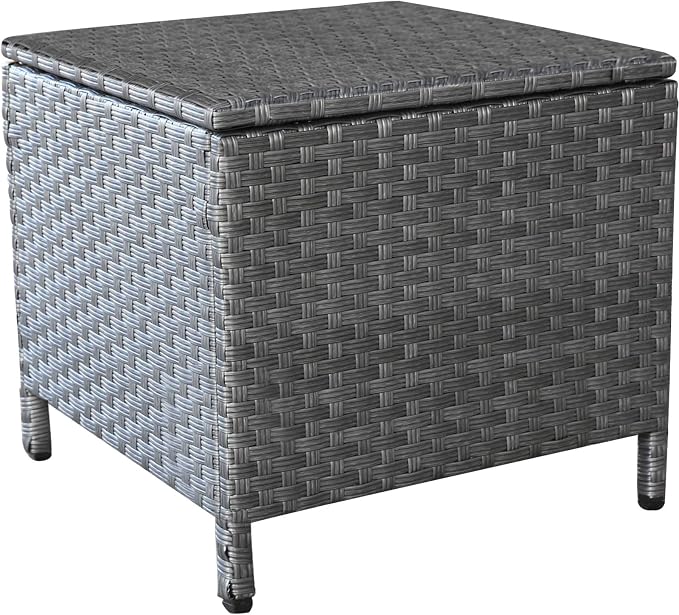 Outdoor Wicker Storage Side Table, Patio Grey PE Rattan End Table - Image 7