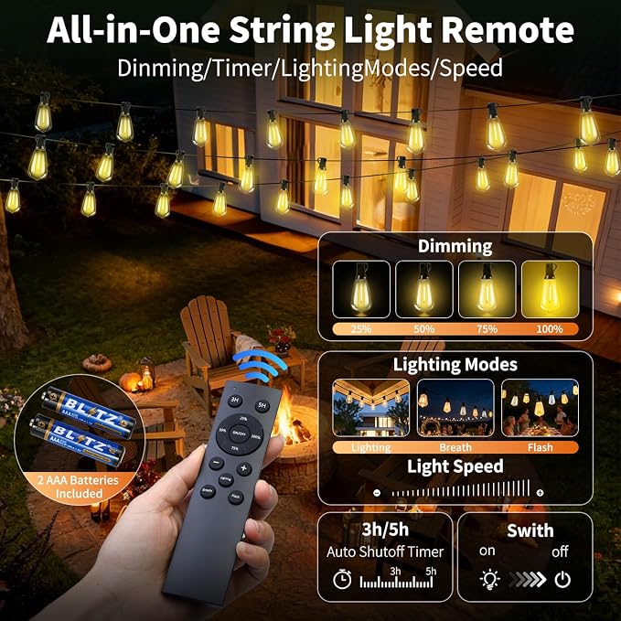 Solar Lights Outdoor Waterproof: ST38 100FT 30M Shatterproof Bulbs Patio Lights - Image 2