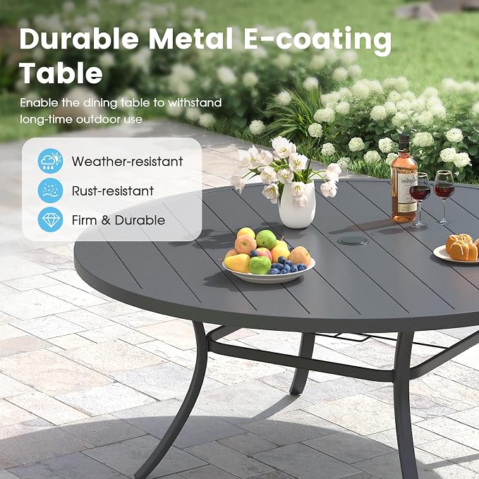 Patio Dining Table for 8-10, Round Metal Outdoor Table - Image 4
