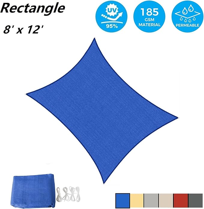 AsterOutdoor Sun Shade Sail Rectangle 8' x 12' UV Block Canopy - Image 2