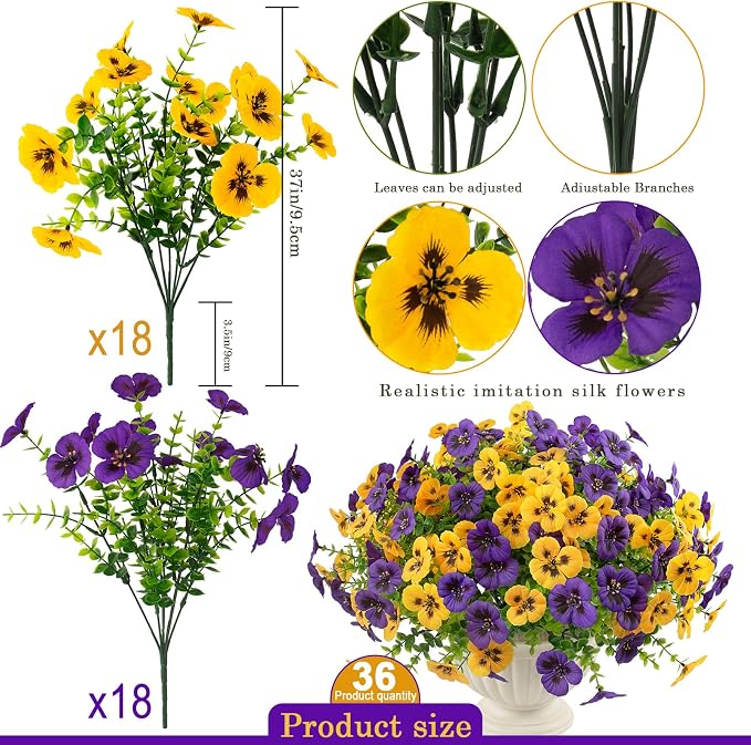 36 Pcs Artificial Fake Pansy Flowers - Image 2