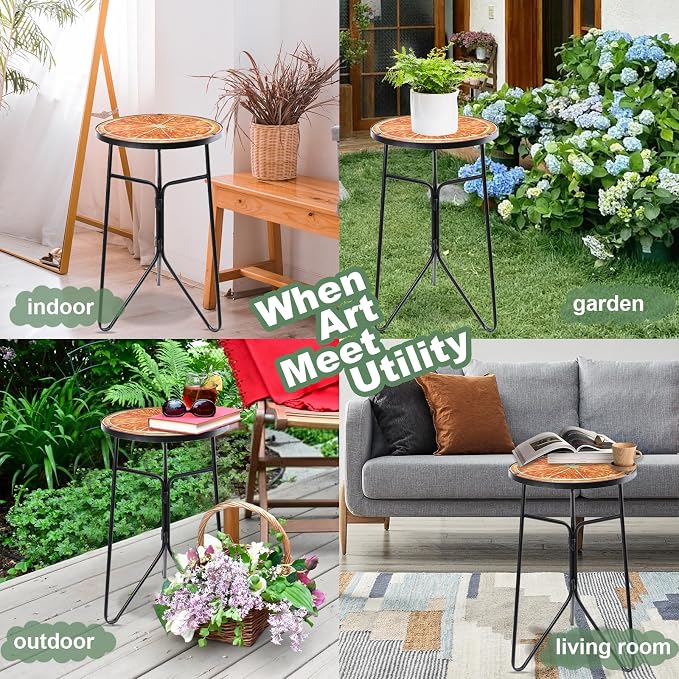VCUTEKA Patio Side Table Outdoor Accent Table Bistro Coffee Tables Plant End - Image 6