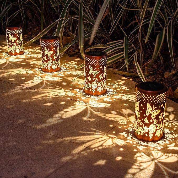 Butterfly Solar Lanterns Outdoor Hanging, Hollowed-Out Metal Waterproof LED - Image 2