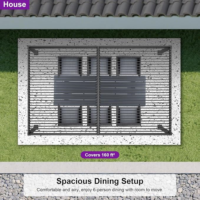 PURPLE LEAF Louvered Pergola w/Light 10' x 16' Aluminum Outdoor Pergola - Image 6