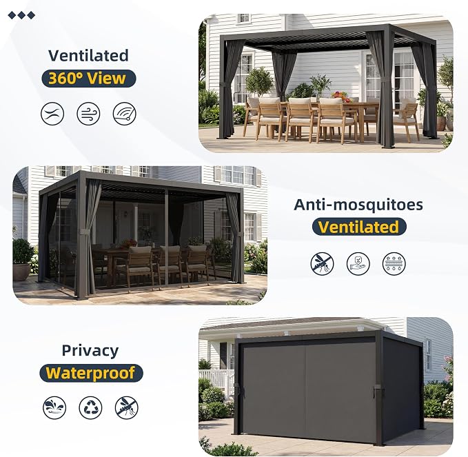 10' x 13' Louvered Pergola, Metal Patio Pergola - Image 5