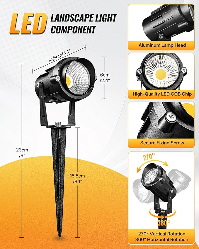 6W 700LM Low Voltage Landscape Lighting, 12V AC/DC 3000K Warm White LED Low - Image 3