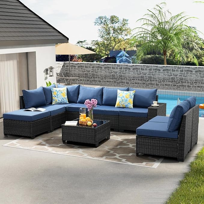 Jing's Villa 9-Piece Patio Furniture Set, All-Weather Outdoor Wicker Sectional - Image 8