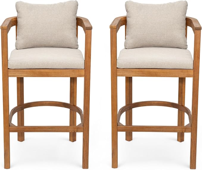 Christopher Knight Home Kuart Acacia Wood Outdoor Bar Stool Set of 2 - Image 5