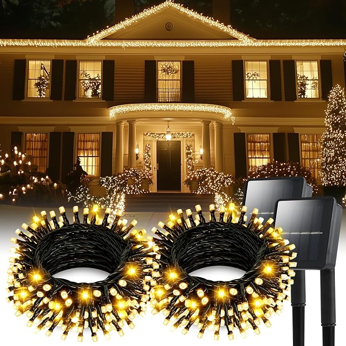 Solar String Lights for Outside, 2 Pack 200 Led Solar Christmas Lights Outdoor by Dailyart
