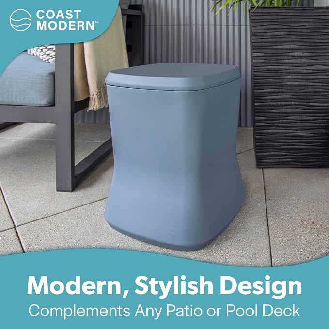 Coast Modern Outdoor Side Table Cooler- 2 in 1 Patio Decor Storage Table & Ice - Image 2