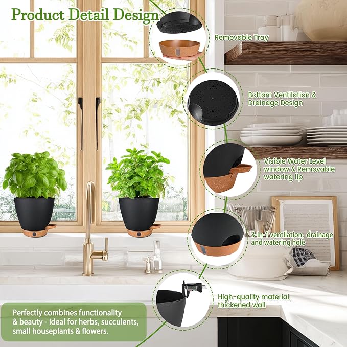 6 Inch Self Watering Pots for Indoor Plants – Small Plastic Planters - Image 6