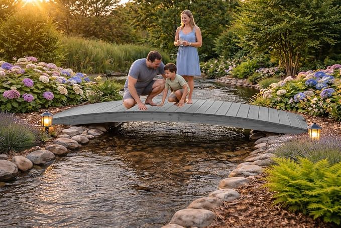 12 FT Grey Amish Made Pinewood Heavy Duty Garden Bridge - Image 4