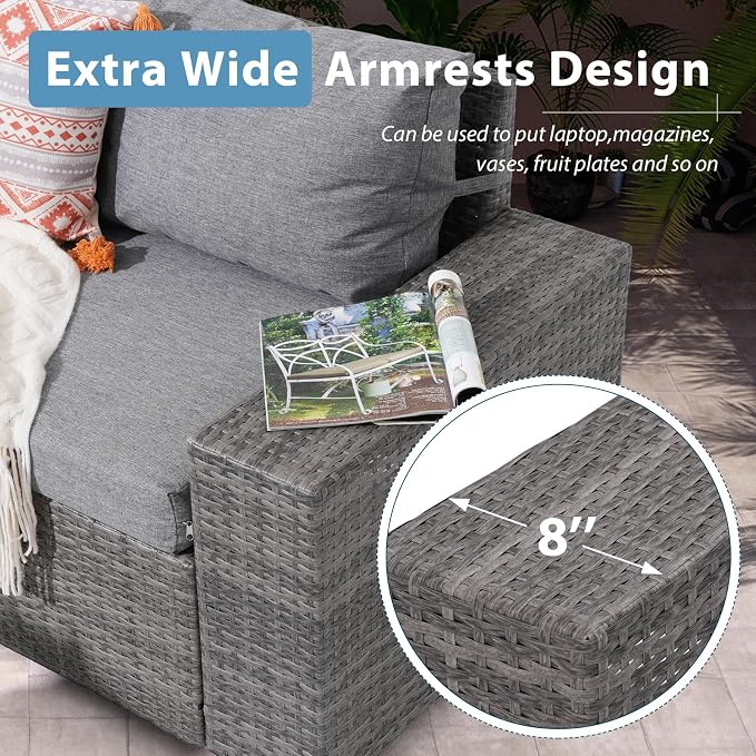 JOIVI 6 Pieces Outdoor Patio Furniture Set, Rattan Patio Sectional Sofa - Image 3