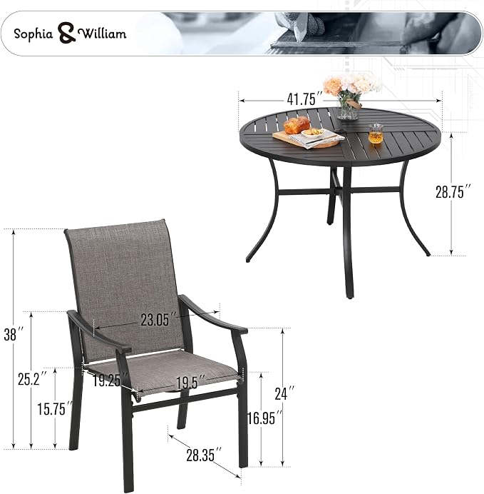 Sophia & William Outdoor Dining Set 5 Pieces, 4 Comfortable Textilene Chairs - Image 7