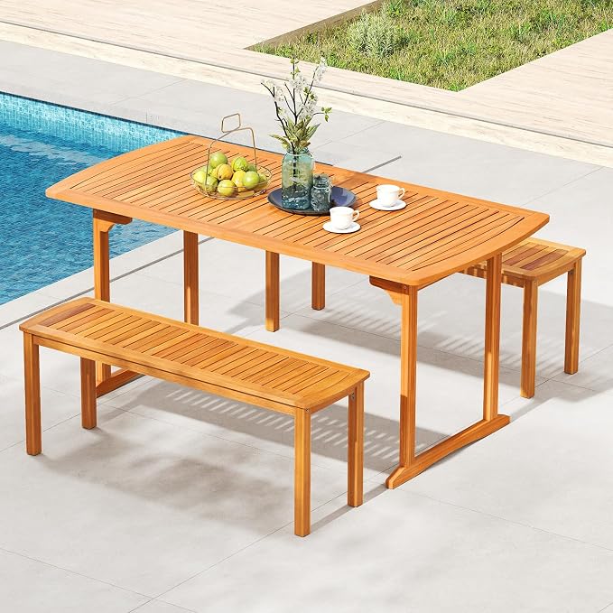 Tangkula Acacia Wood Outdoor Bench, Backless Wooden Garden Bench, Farmhouse - Image 4
