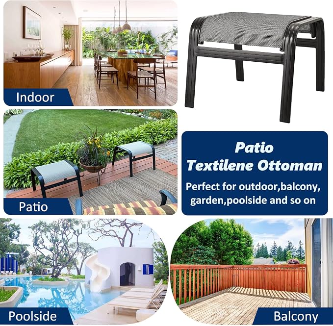 Outdoor Patio Ottoman Seat Textilene Portable Metal Footstool Portable Footrest - Image 6