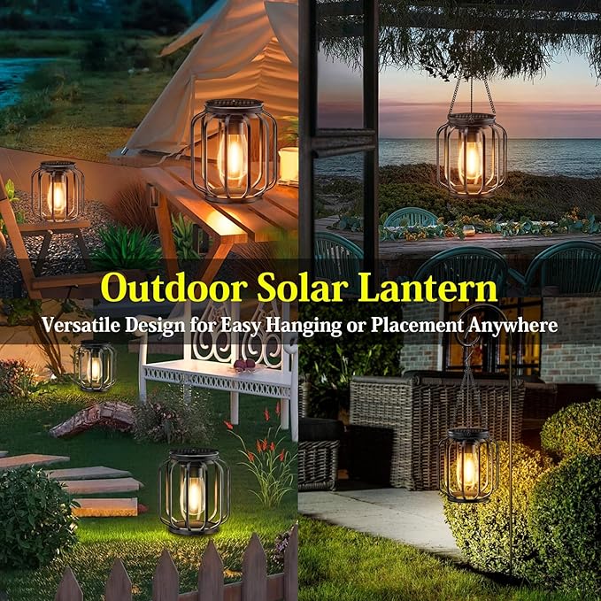 Solar Hanging Lanterns Outdoor: 2 Pack Metal Solar Hanging Lights - Image 3