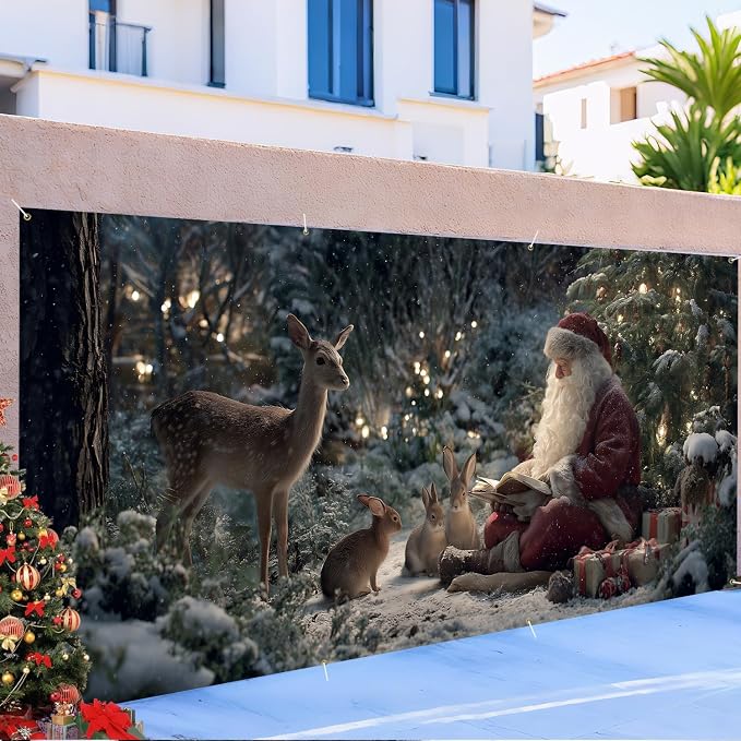 ANNA QUEEN Christmas Garage Door Banner 6×13 FT, Santa Reading Story to Forest - Image 5