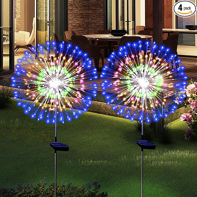 Solar Garden Firework Lights Outdoor Waterproof 2 Pack Solar Powered Art Stake by SolarEra-FREETOSHINE