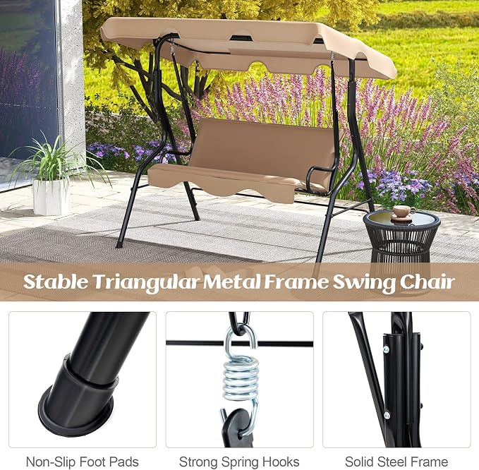 Tangkula 3 Person Porch Swing, Patio Swing - Image 7