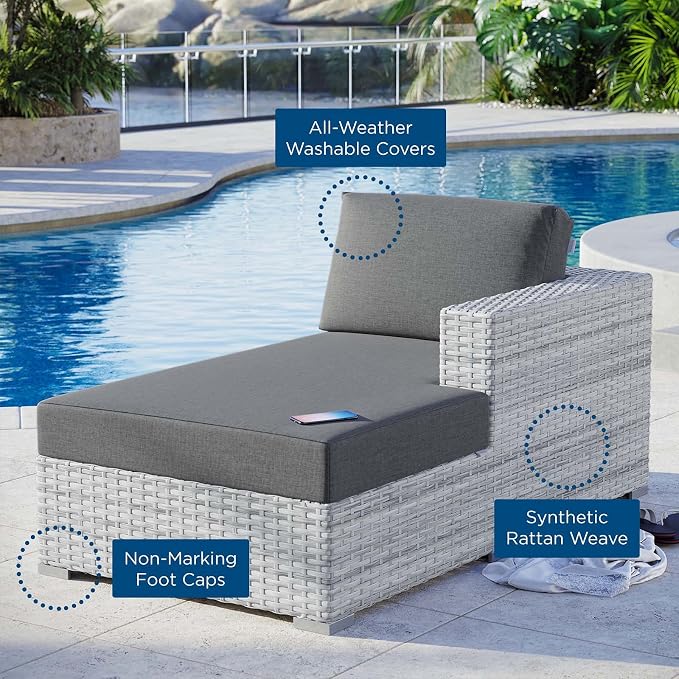 Modway Convene Wicker Rattan Outdoor Patio Right-Arm Chaise in Light Gray - Image 8