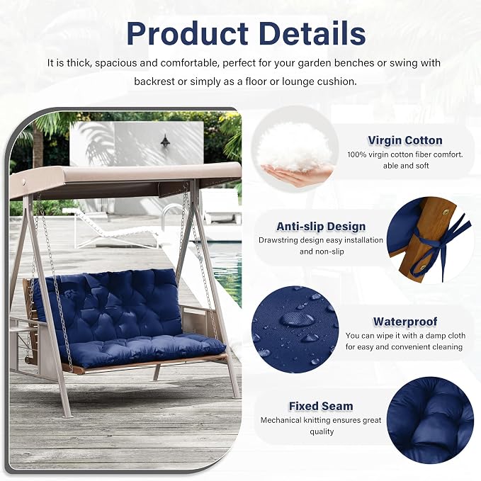 Porch Swing Cushion with Backrest, Waterproof Bench Cushion - Image 3